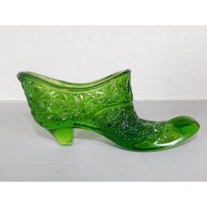 7/1292 Vintage LE Smith Daisy and Button  Emerald Green Lady Victorian Slipper S